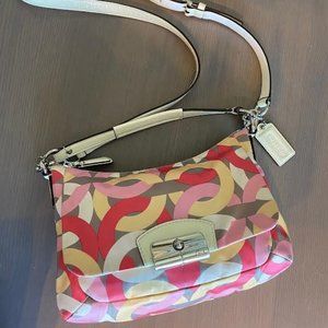 Coach No. L1280-F22743 sateen crossbody hand bag Kristin pink, cream leather